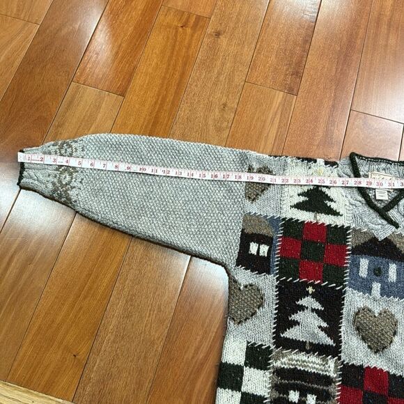 Woolrich Wool Sweater V-Neck Not Ugly Christmas Tree Heart Chunky Knit size L - Picture 9 of 10